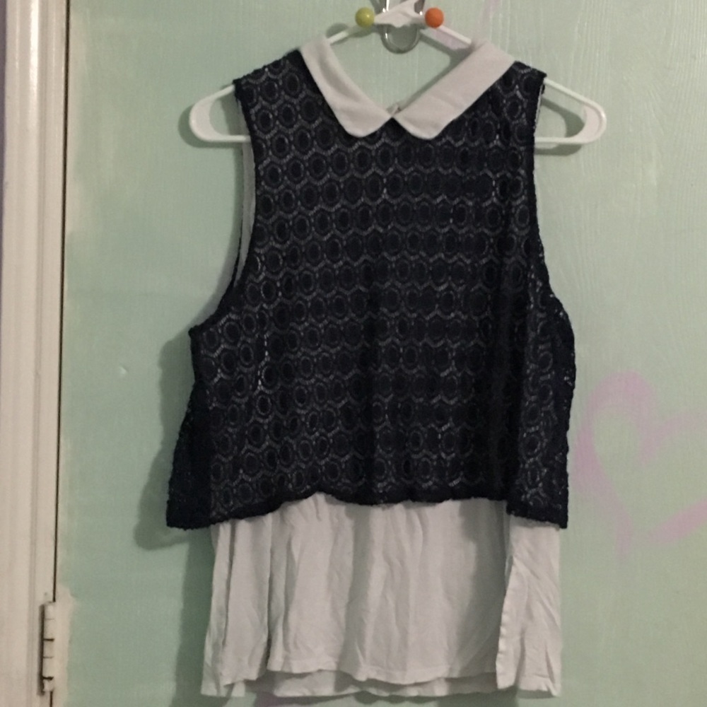 Dark Blue and White Cute Blouse